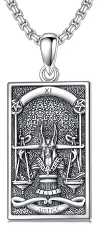 ROMANTICWORK Anubis Kette 925 Sterling Silber Ägypten Tarotkarte und Waage der Gerechtigkeit Anhänger Ägyptischer Anubis Schmuck Geschenke für Herren Damen