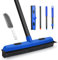 Dolanx Rubber Broom with Squeegee, Pet Hair Brush 134 cm Long Handle, Silicone Push Fur Remover Tool with Portable Detailing Lint Comb for Cleaning Fluff Carpet, Rug (Blue)