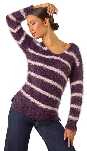 Roman Fluffy Yarn Jumper for Women UK Ladies Thick Sweater Warm Cosy Chunky Knitted Pullover Winter Furry Casual Smart Textured Everyday Cuddly Soft Knitwear