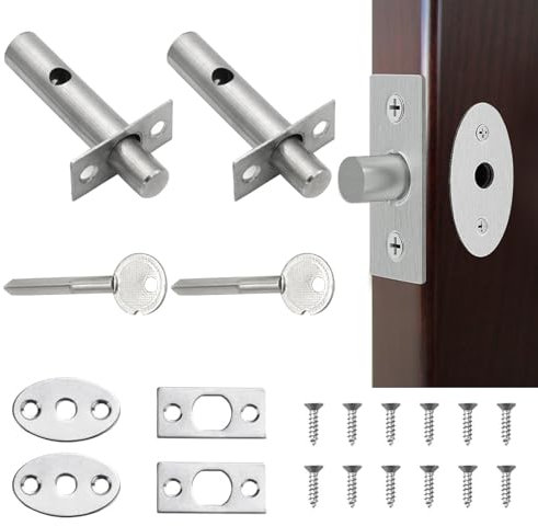 Internal Door Lock, Door Security Rack Bolt, Mortice Door Bolts, Security Deadbolt Door Lock, Door Bolts for Internal Doors, Door Locks Internal with Star Key, Internal Door Latch (2 Set)