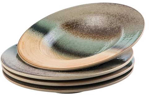 UNICASA Suppenteller aus Porzellan, 4er Set Suppenschüssel, Pastateller für Salat, Suppe, Müsli, Pasta, Mit Hellblau