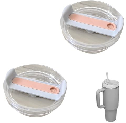 40 OZ Tumbler Lid Compatible for Stanley Quencher, 2 Pack Spill Proof Splash Resistant Stainless Steel Tumbler Covers Fit for Stanley and More Coffee (Orange-Gray)