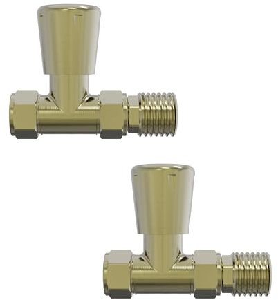 NRG Radiator Valves Straight Lockshield Valve Brushed Brass One Pair