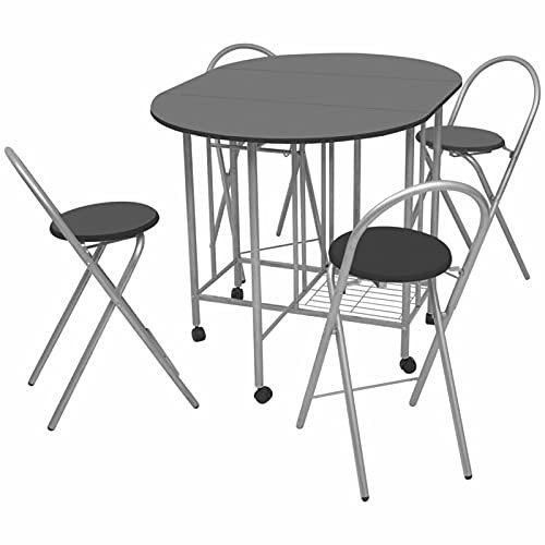 Xichuzi Ausklappbarer Esstisch, Esszimmertisch, Baumkantentisch, Dining Tables, Esszimmermöbel, Küchentisch, fünfteilig MDF Schwarz