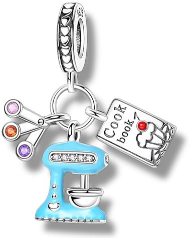 Dough Machine Cake Machine Baking Cooking Cookbook Measuring Spoon Recipes Kitchen Utensils - Love Family Friends Friendship - Charm Bracelet Pendant Jewellery Accessories Sterling Silver 925 Charm