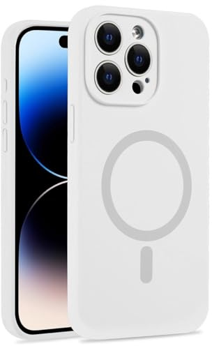 Mixroom - Custodia Cover per iPhone 14 Pro Max in Tpu silicone liquido morbido compatibile con MagSafe accessori con cerchio magnetico integrato Bianco