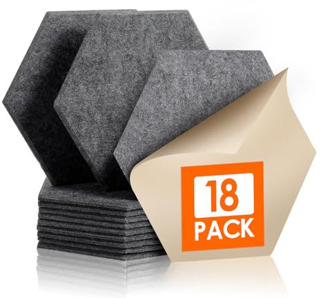 Rdutuok 18 Stück Selbstklebend Akustik Panel,30x26x1cm Hexagon Akustik Absorber Schallschutzplatten Akustikpaneele Wand für Tonstudio, Büro,Studio und Wanddekoration,Dunkelgrau