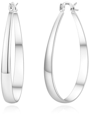 PABBEU Silber Ohrringe Damen 925 Creolen, Dicke Ohrringes Silbers Ovale Creolen, Leichte Hypoallergene Große Silber Ohrringe als Geschenk für Damen, 30/40/50/64MM