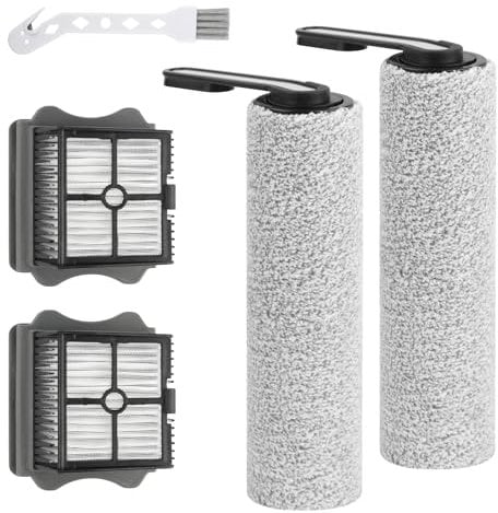 ELEPRUC Rouleaux de Brosse et Filtres Compatibles pour Tineco Floor One S5 / S5 Pro / S5 Pro 2 / S5 Extreme Aspirateur humide et sec, (2 Brosse à Rouleau, 2 Filtre D'aspirateur, 1 Brosse de Nettoyage)