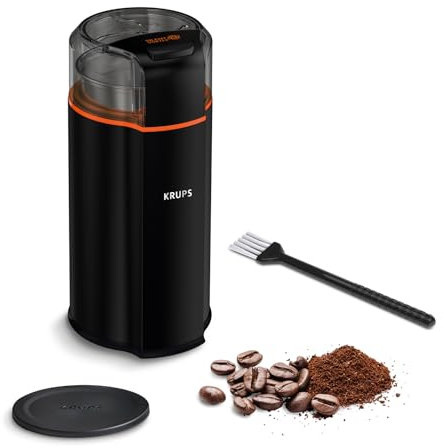 KRUPS Silent Vortex - Molinillo de café y especias, 12 tazas, molienda rápida, un toque, granos de café, especias, hierbas secas, frutos secos, negro, GX3328G0
