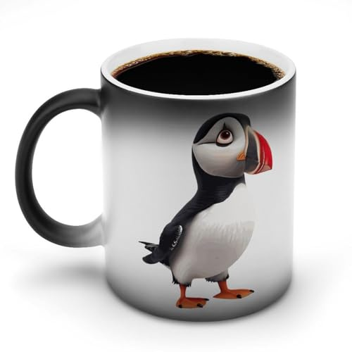 SMAZDFXX Tasse à café humoristique en céramique avec motif de macareux moines, 325 ml, sensible à la chaleur, changeant de couleur, avec poignée, pour hommes et femmes