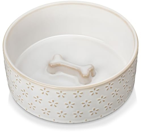 MALACASA Ceramic Pet Bowl 1000 ml Feeding Bowl for Cats and Dogs | Ceramic bowl suitable for puppies, cats, rabbits, hamsters as a food and drinking bowl with 450 ml (1.5 cups)