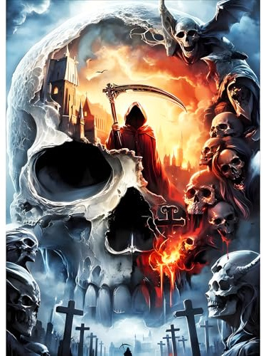 GDYEEH Totenkopf Skelett Diamond Painting Kits Erwachsene, 5D Horror Diamant Kunst Bilder Anfänger, DIY Runder Vollbohrer Halloween Diamanten Malerei Stickerei Geschenke Home Wand Dekor 30x40 cm