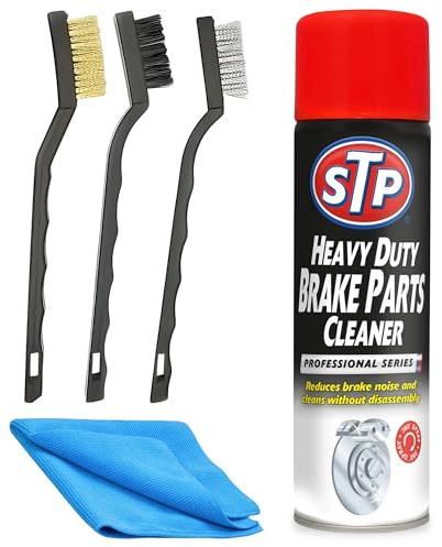 STP Brake Cleaner Kit – 500ml Heavy Duty Brake Parts Cleaner & Degreaser with Precision Detailing Brushes (Nylon, Brass & Steel) + Microfibre Cloth – Car, Motorbike, Disc & Caliper Cleaning Kit
