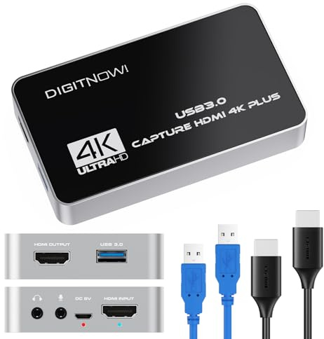 4K HDMI Video Capture Card, USB 3.0 with Microphone and Earphone HDMI Loop-Out, 4k 60Hz Video Recorder for Broadcast Live, Record via DSLR, Camcorder, or Action Cam
