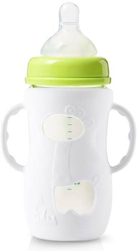 Housse de protection en silicone pour biberon, avec deux poignées, résistante aux chutes et adhérente, aide à l'alimentation pour les tout-petits, filles