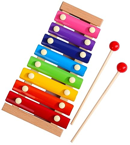 RiToEasysports Buntes Hölzernes Kinder-Xylophon mit 8 Tönen, Glockenspiel für Musikunterricht und Unterhaltung für Kinder/Geburtstagsgeschenk (Kiefernholz)