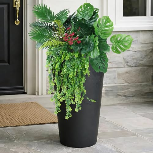 YUGYUM 8 Bundles Large Faux Artificial Plants Flowers Outdoor, Hanging Fake Greenery Leaves Stems Vine UV Resistant for Outside Window Box Baskets Garden Patio Porch Spring Decor