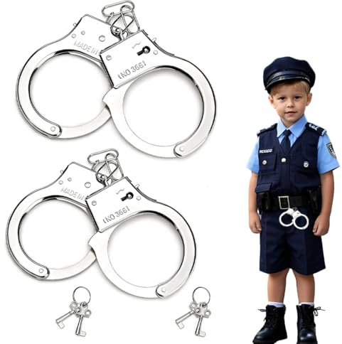 2 Pièce Menottes En Métal Avec Clé, Menottes Enfant, Police Equipement Accessoires Enfant, pour Garçon Halloween Cosplay Carnaval Party