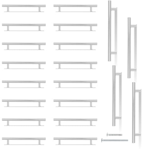 CYEER 20 Pack Silver Kitchen Cupboard Handles 160mm Hole Center, Matt Silver Kitchen Door Handles, Stainless Steel T Bar Wardrobe Cabinet Pull Handles for Kitchen Bathroom Drawer（Overall Length:250mm）