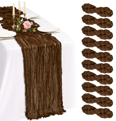 Showgeous 10 Stück Braun Käsetuch Tischläufer Extra Breit 90x300cm | Boho Tischläufer Abwaschbar Romantische Rustikale Tischdekorationen für Hochzeit Party Geburtstag Feiertag Zuhause