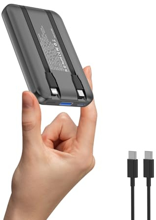 10000mAh Power Bank, YISHDA Ultra Slim Portable Charger 22.5W PD Fast Charging with 2 Built-in Cables, for iPhone 16/15/14/13/12 Series, Samsung, Android Smartphones (Black)