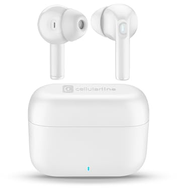 cellularline auricolari true wireless Wavy In-Ear dotati di una custodia di ricarica, la connessione automatica, i controlli touch e fino a 16 ore di autonomia totale, bianco