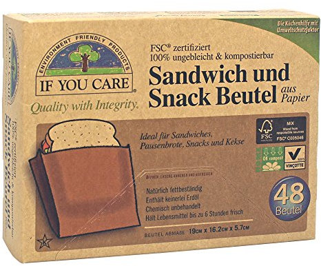 If You Care Sandwich und Snackbeutel 100% ungebleicht für Pausenbrote, Wanderjausen etc. , 2er Pack (2 x 48 Stück)