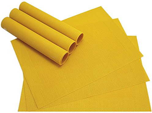 matches21 Edle Tischsets Platzsets BORDA Platzmatten 6er Set gelb gewebt aus Kunststoff 46x33 cm abwaschbar Platzdeckchen Esstischunterlagen vom Tischwäsche Spezialist