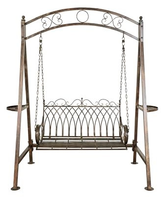 Biscottini Dondolo Altalena da Giardino 2 posti 220x198x100 cm - Panchina Divanetto in ferro - Panca Giardino per Esterno in ferro battuto anticato - Sedia a dondolo da Giardino Esterno