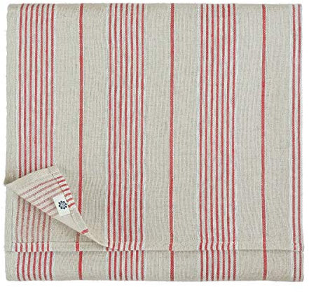 Linen & Cotton Hochwertige Tischdecke Streifen Ulla - 100% Leinen, Beige/Natur/Rot (150 x 150 cm) Weihnachten, Quadratisch Tischtuch Decke Tischwäsche Stoff für Haus/Home Küche Dekoration Esszimmer