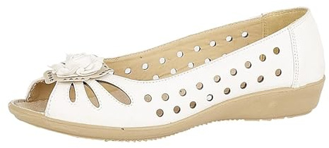 Boulevard Womens Wide Fit Leather Lined Open Peep Toe Flower Summer Shoes Size 3 4 5 6 7 8 9