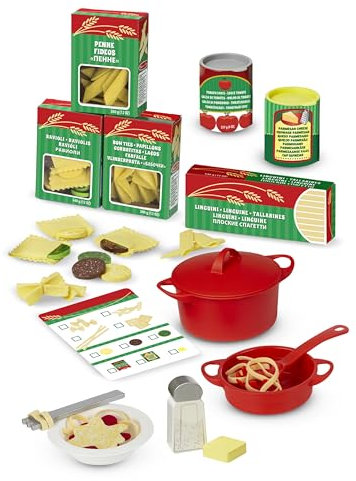 Melissa & Doug - Pasta Spielset, 55-teilig mit Nudeln aus Filz, Kochgeschirr und Zutaten, Rollenspiel in der Kinderküche, Für Kinder ab 3 Jahren