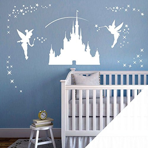 Disney Castle Girls Wandaufkleber, Feen, Feen, Tinkerbell-Sterne, Weiß