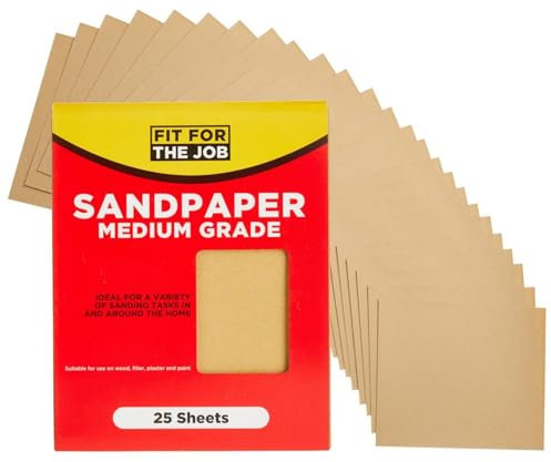 Fit For The Job 25 grandes feuilles papier de verre à grains moyens A4 pour poncer le bois, les meubles, le métal, le plâtre pour la rénovation de la maison, la décoration et plus, 230mm x 280mm