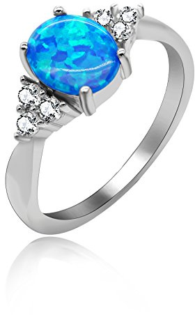Uloveido 2,96 g Oval Cut simuliert blauen Feueropal Birthstone Ring für Mama, schönen Geburtstag Frauen Freundin Größe 59 (18.8) JZ125