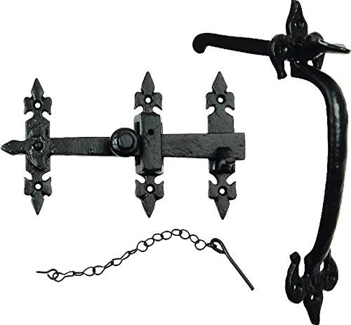 Fleur De LYS Lockable Privacy Suffolk Thumb Latch Door Handle - Black Antique