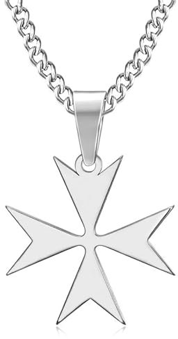 BOBIJOO JEWELRY - Pendentif Collier Croix de Malte ou de Saint Jean Acier Inoxydable 316L Argenté Chaîne Templier