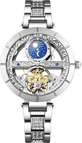 rorios Damen Uhren Automatikuhr Mechanische Uhren Leuchtend Uhr mit Leder Armband Mode wasserdichte Damenuhren