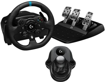 Logitech G G923 - Volante da corsa e pedali, ritorno di forza dinamico TRUEFORCE, vera pelle + Logitech G Driving Force Shifter - Xbox X|S, Xbox One, PC, Mac - Nero