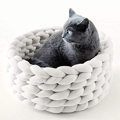 DC CLOUD Katzenkorb Zum Schlafen Gewebtes Katzenbett Katzenkörbchen Katzenbett Waschbar Nest Hundebett Haustier Schlafsack Für Katzen Und Kleine Hunde 40cm,White