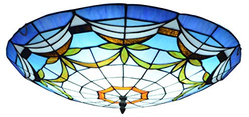 AIBOTY Tiffany-Art-Buntglas-Deckenleuchte Jahrgang Mediterranean Blue Shade Flush Mount Deckenlampe Halterung für Schlafzimmer Wohnzimmer E27 110V-240V,12 inches