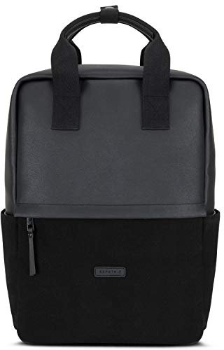 Expatrié Rucksack Damen Schwarz Mila Daypack aus Baumwoll Canvas & veganem Leder - Tagesrucksack Klein für Freizeit & Business - 12 Liter Tasche mit 15 Zoll Laptopfach