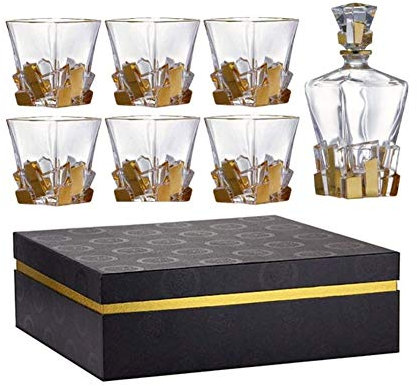 DYB Carafe Whisky Ensemble de Whisky Cristal sans Plomb 7 pièces - Gobelet à Carrefour et Lunettes de Whisky avec 6 Verres de Verre pour Les spiritueux, Bourbon ou Scotch Boîte Cadeau élégant Unique