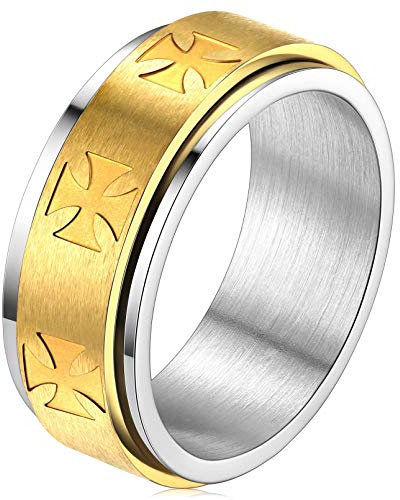 FaithHeart Goldener Fingerring Tempelritter Spinnerring Meditationsring Herrenring Damenring Meditationsring mit Geschenkebox für Valentinstag Muttertag