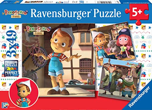 Ravensburger 05567 8 Pinocchio 3 Puzzles à 49 Teile, Mehrfarbig