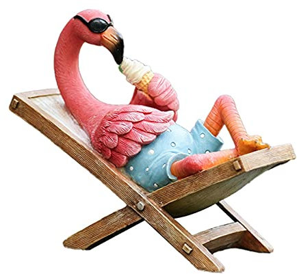ZXHStore Rosa Flamingo-Garten-Statuen Flamingo auf Strandstuhl entspannende Skulpturen für Rasen-Terrasse-Strand, L 8,27x W 3.54 x H 7,48