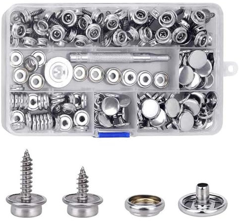 MMOBIEL 153-teiliges Druckknopf-Kit Schraubendreher Edelstahl Heavy Duty für Leinen Polsterung, Boot Abdeckung, Möbel, Outdoor, Marine Grade 3/8 Zoll, 5/8 Sockel inklusive Schnappverschluß-Werkzeug
