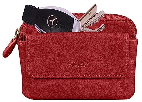 Benthill Schlüsseltasche Leder | Schlüsselbörse mit Münzfach| Kleines Schlüsseletui mit Kartenfach | Echt Leder Schüssel-Etui, Farbe:Rot
