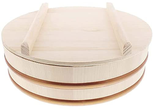 TIKUSAN Wooden Hangiri Sushi Rice Mixing Tub PP Band with Lid Made in Japan Made of Momi Fir Sushi Rice Bowl Sushi Oke (27cm)